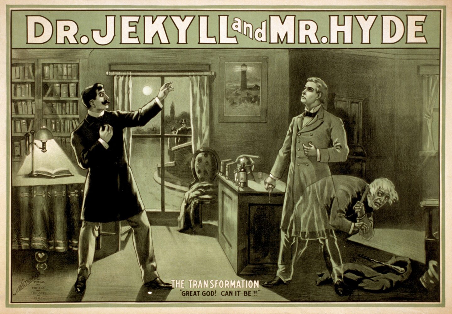 The Strange Case of Dr Jekyll and Mr Hyde. Drawing of the transformation. 