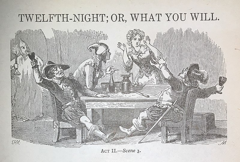 Scene from Twelfth Night where everyone is in the bar drinking Ale.